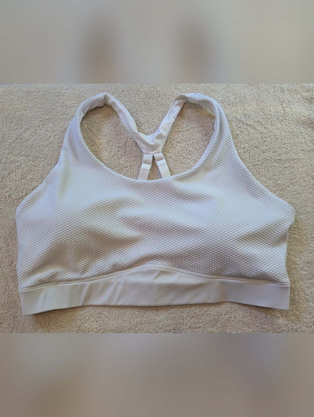 $15 ZYIA Active 3X - White One More Rep Front Zip Sports Bra Textured Honeycomb